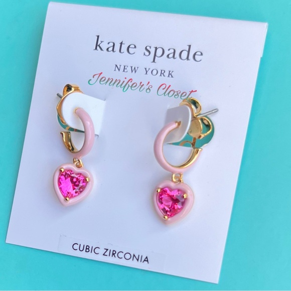 KATE SPADE ♠️ Heart Charm Drop Huggie Earrings - Picture 5 of 8